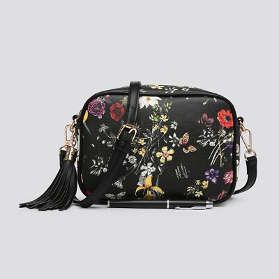 Schicke schlichte kleine Umhängetasche mit Quaste Schultertasche Damen Kunstleder gold Hardware Tasche