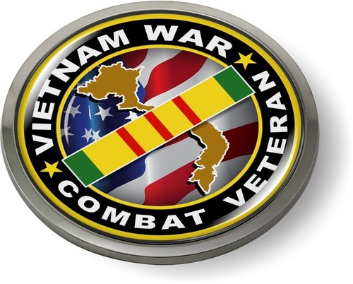 Emblem Car Sticker Badge Chrome ROUND Bezel - Vietnam War Combat Veteran - Picture 2 of 16