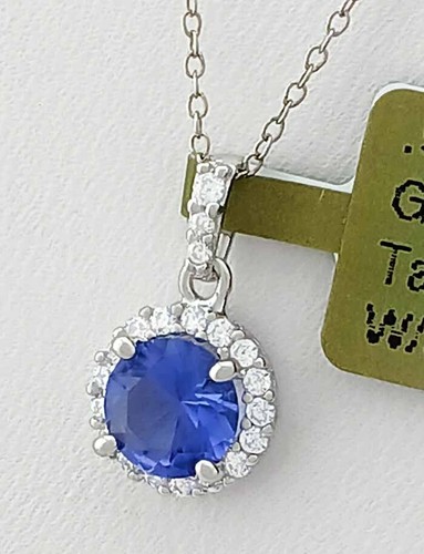 GENUINE 0.75 Cts TANZANITE & W/SAPPHIRES NECKLACE .925 Sterling Silver - NWT - Picture 2 of 4
