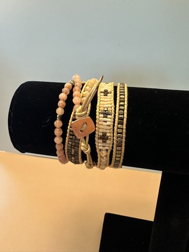 Nakamol Wrap Bracelet set of 2!! grey and silver / peach and white leather - Picture 7 of 8