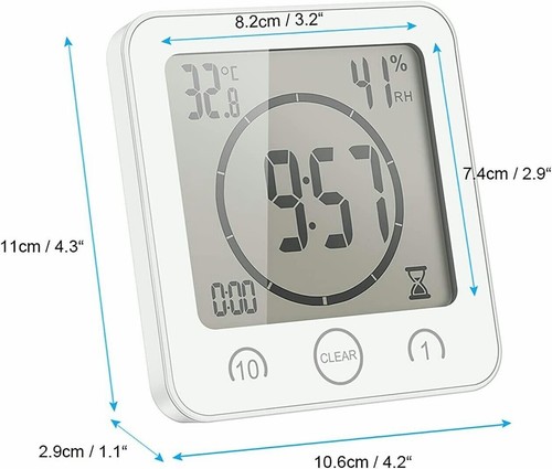Waterproof Digital Bathroom Shower Clock Timer Alarm Temperature Meter Humidity - Picture 11 of 21