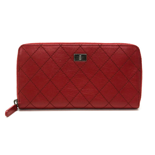 CHANEL Long Wallet Wild Stitch Vintage Classic Elegant Rare Red Leather