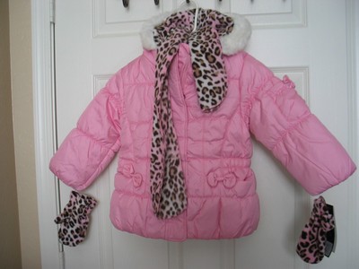 NWT ZeroXposur girl 4T outerwear 3-pc set pink leopard print jacket scarf mitten