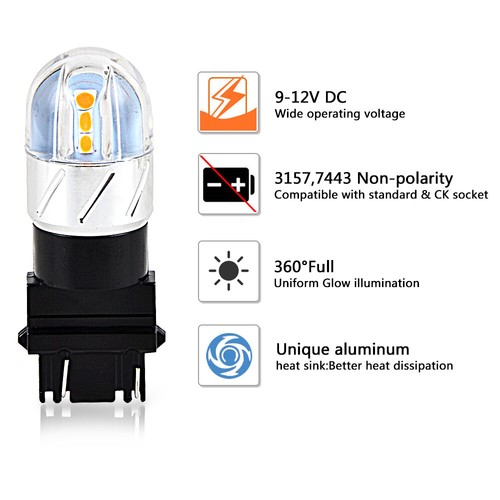 2x 3157 4114 4157 LED Parking Lights Turn Signal Lamps Bulbs 3000K Amber Yellow - Bild 3 von 8
