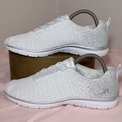 Skechers Shoes Womens Sz 8,5 Virtue Lucent Sneakers White Mesh Lace Up SN104424
