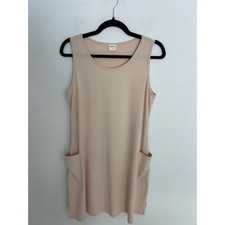 Womens Light Beige sleeveless Pocket Shift Dress Medium Jersey Knit minimalist