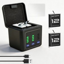 Battery Charger Kit with GoPro Hero 12 11 10 9 Black, 2-Pack 2580mAh Recharge...