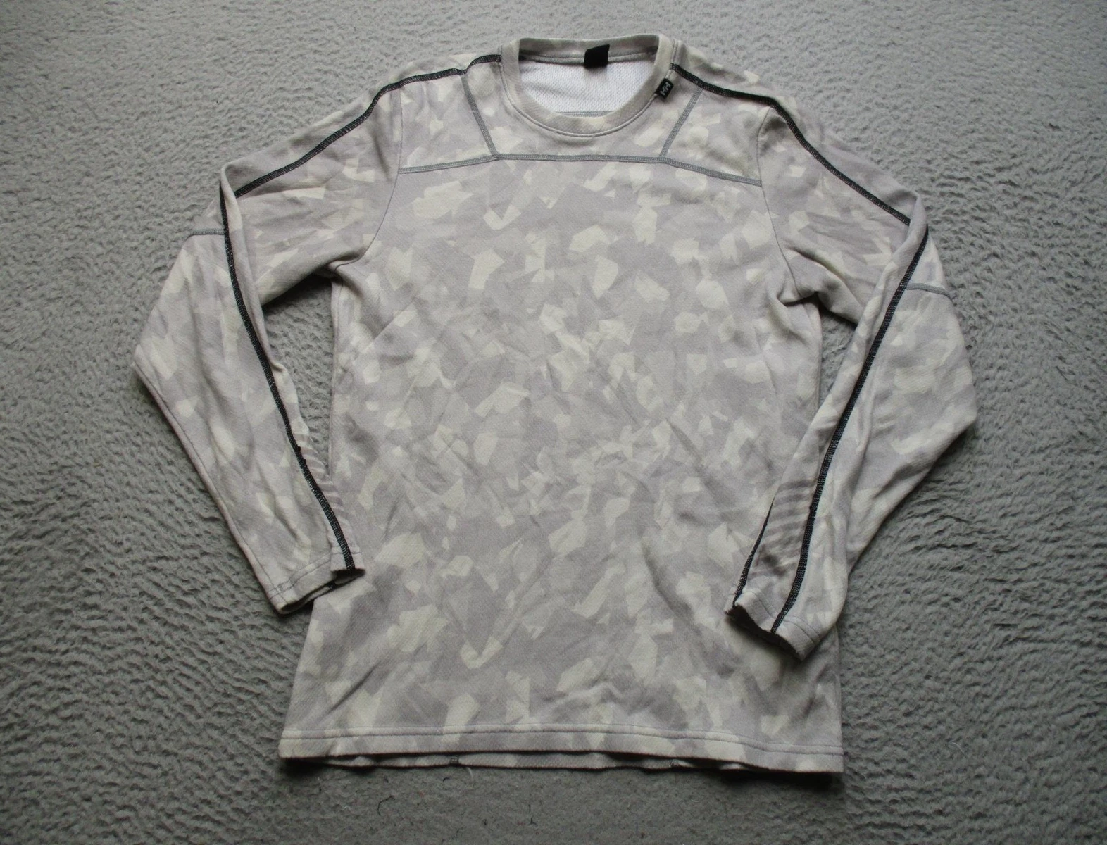 Helly Hansen Shirt Mens Small Gray Camo Merino Wool Long Sleeve Base Layer Top