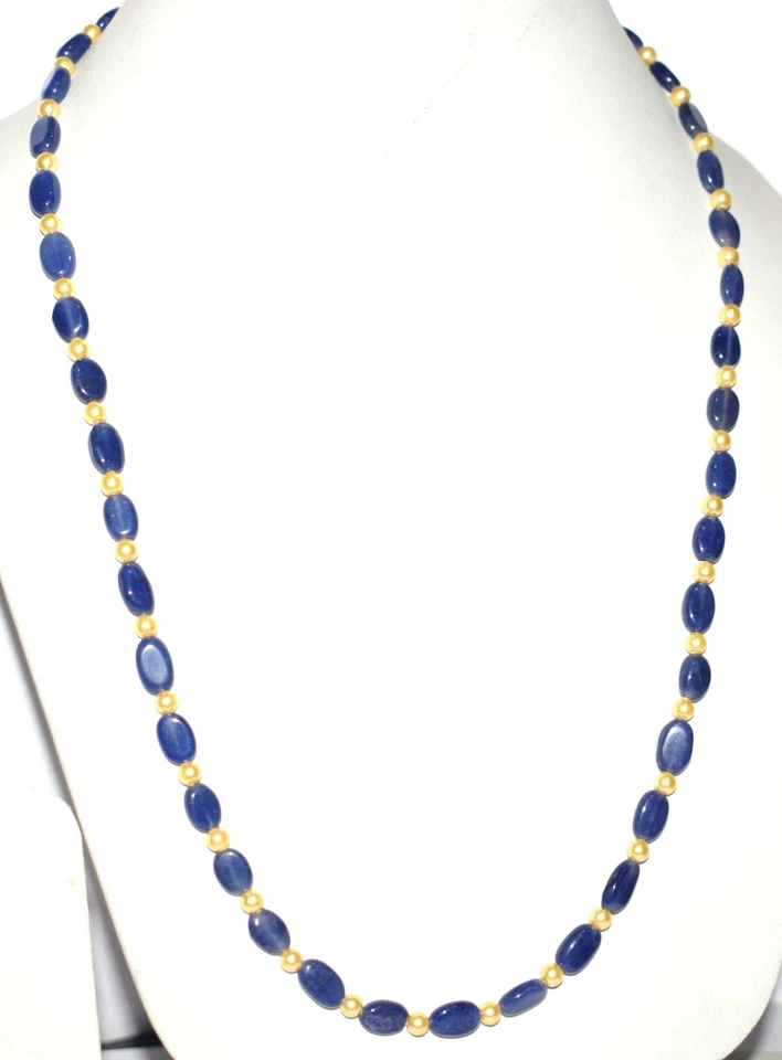 Blue Iolite - 珍珠宝石 3-4 毫米圆形椭圆形珠 12-40 英寸链项链 XD-3 — 第 3/4 张图片