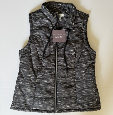 NWT Christopher & Banks Vest Black and White Heathered, zip pockets, Size Small