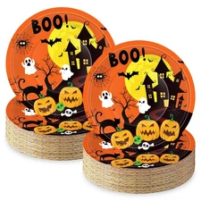50 Pcs 9-Inch Halloween Paper Plates - Spooky Haunted House Party Supplies Se...