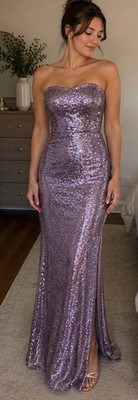 LULUS Strapless Lavender Sequin Mermaid Gown NWT Size M Formal Prom Dress