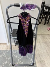 Weissman Women's Black Dance Leotard Costume Purple Sequin Panel Fringe MA