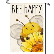 Summer Bee Happy Garden Flag 12x18 Inch Double Sided Garden Size-12 x 18"