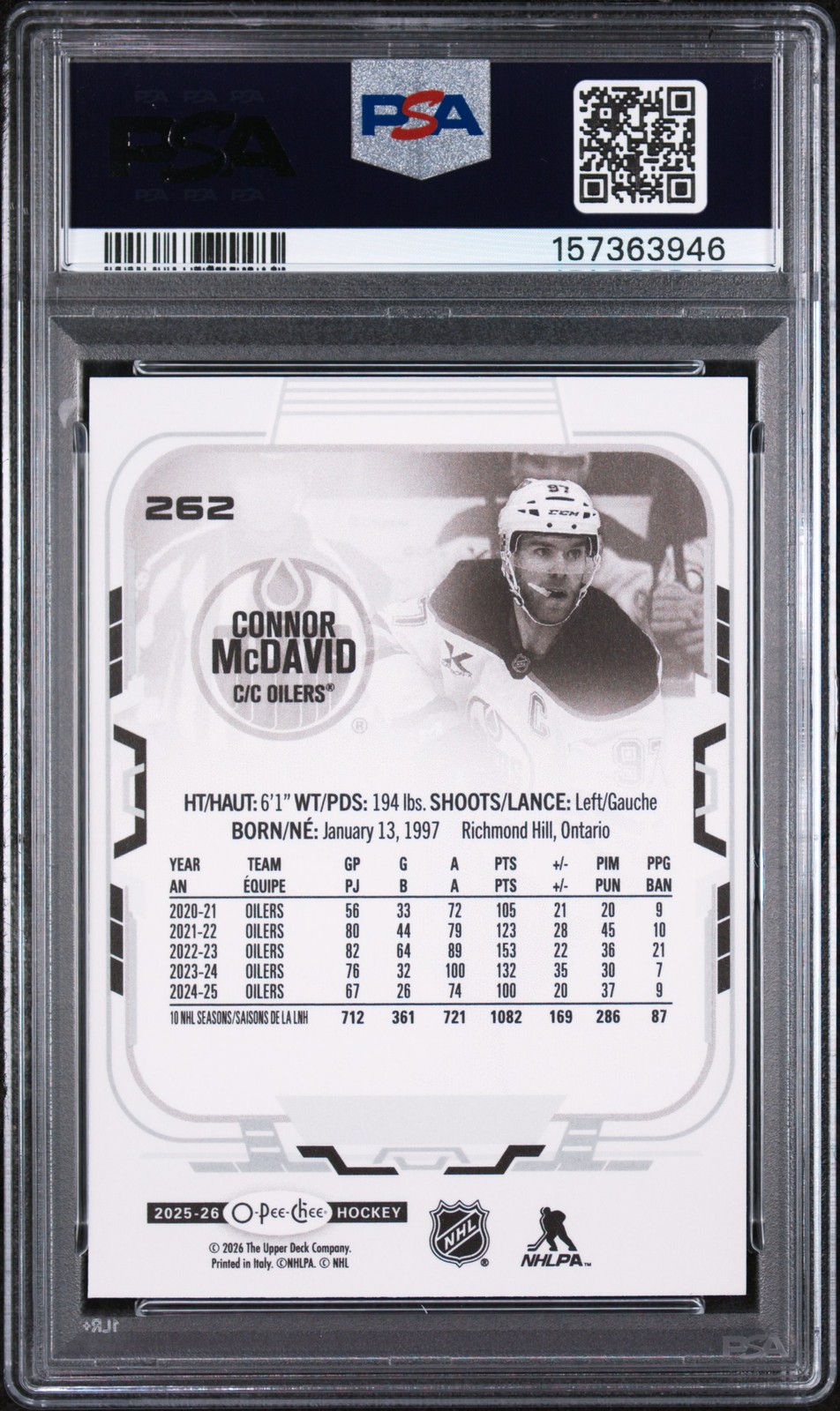 2025 UPPER DECK O-PEE-CHEE #262 CONNOR MCDAVID PSA 10 view 2