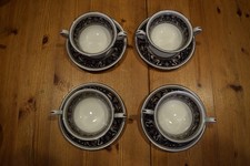 Wedgwood Florentine Set of 4 Bone China Cream Soup Bowl & Saucer Dark Blue