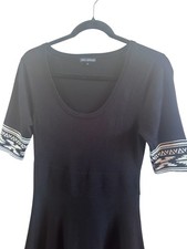 NWT Nina Leonard Black Knit Sweater Dress Sz Small Cuff Hem Geometric Design