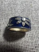 925 Sterling Silver Blue White Flower Ring Size 5