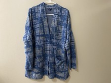J. Jill Pure Jill Cardigan Indigo oversized pockets long line blue brown