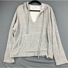 American Colors Hoodie Womens L Recycled Cotton V-Neck Pullover Gray Made in USA