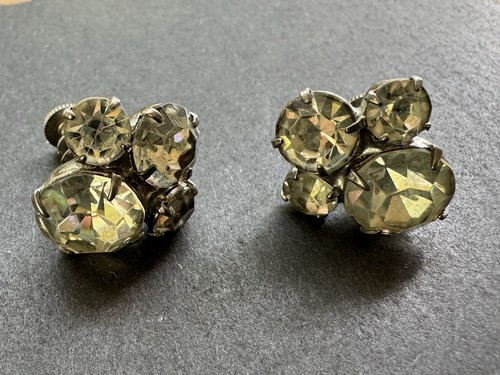 Vintage Mid-Century Coro Clear Rhinestone Screw-Back Earrings Jewelry - Picture 5 of 8