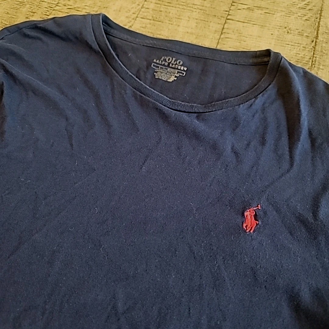 Polo Ralph Lauren uomo girocollo blu navy manica lunga slim fit L rosso ricamato pony