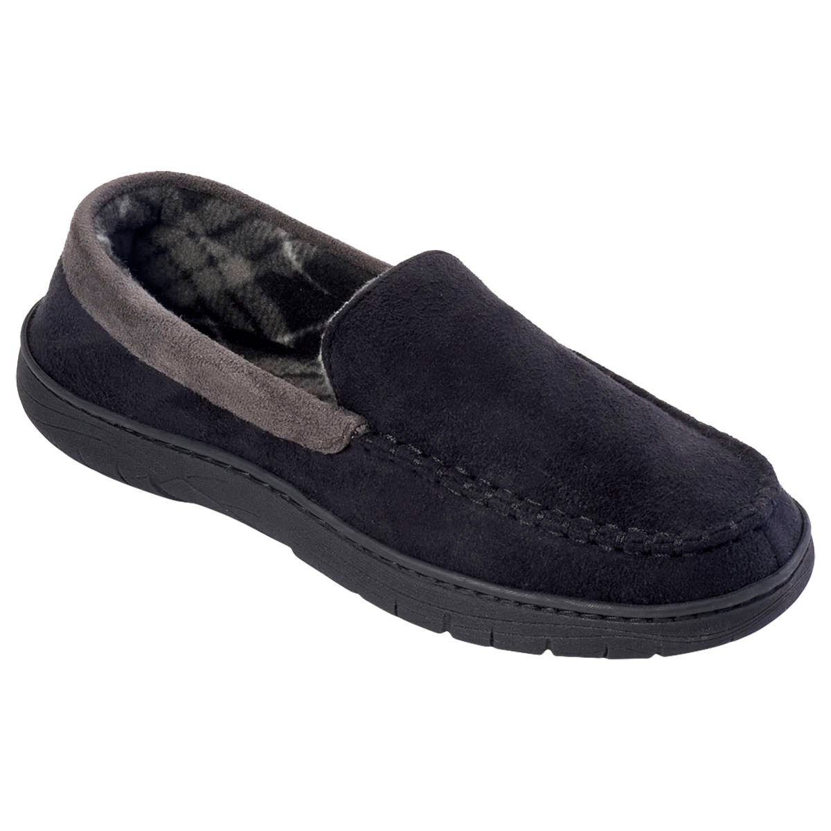 Haggar Mens Microsuede Venetian Slipper W Plaid Fleece Lining Black XXL 13-14 4790₽