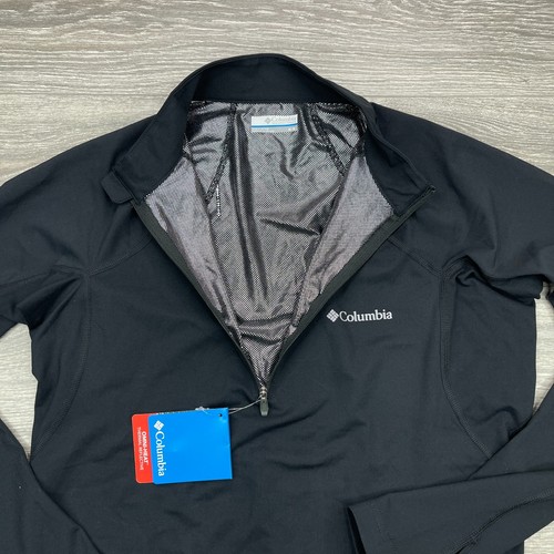Columbia Shirt Mens Medium Black Omni Heat 1/2 Zip Mock Base Layer Thumbholes - Picture 7 of 15