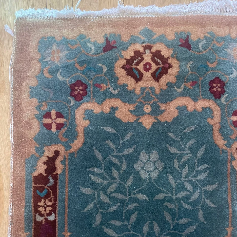 Vintage Rug 2' x 4' 1 Blue Chinese Nichols Art Deco Oriental Rug - image 3 of 4