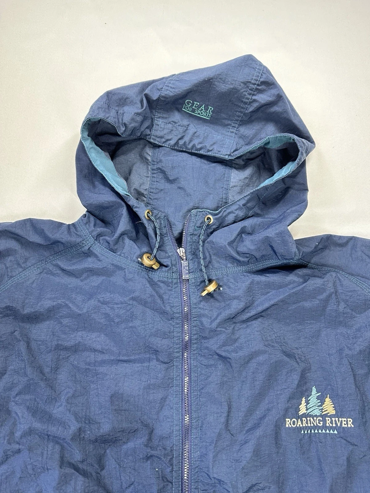 Vintage 90s Gear for Sports Roaring River Hooded Windbreaker Jacket Blue XL - product detail image 3
