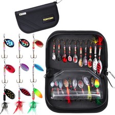 Fishing Lures Kit: Spoons, Spinners, Trout Bass Baits with Carry Bag Gift