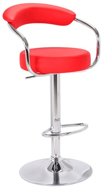 Lamboro Red Zenith Kitchen Bar Stool, Chrome Footrest, Height Adjustable Swivel Gas Lift, Home Bar & Breakfast Barstool, Faux-Leather, - Image 2