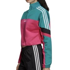 Adidas Originals Vintage 90  s Color Block Half Zip Cropped Sweatshirt Small