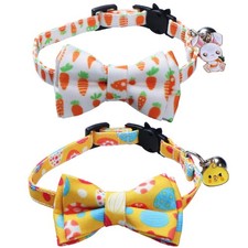 STMK 2 Pack Easter Cat Collars with Bow Tie Bell, Breakaway Adjustable Cat Ki...