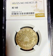 1857 Mo Zs Mexico 2 Reales Silver NGC XF40 High Grade Nice Specimen