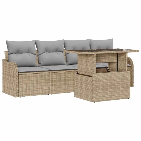 Garten Sofa Set Mit Kissen Poly Rattan Beige 5 Teilig Outdoor Sitzgruppe-image