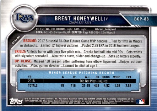 Bowman 2019 #BCP-88 Brent Honeywell Chrome Mojo Viola /250 - Foto 2 di 2