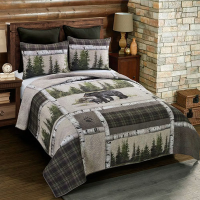 Donna Sharp Bear Panels Rustic Wilderness Country Home Queen 3 PC Quilt Set