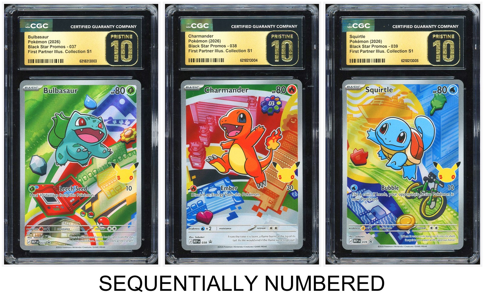 Pokemon CGC 10 PRI*3 Bulbasaur & Charmander & Squirtle 2026 30th-P S1 S.Chinese