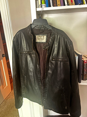 Levi's Men's Black Leather Full Zip Stand-Up Collar Lined Jacket M 44''