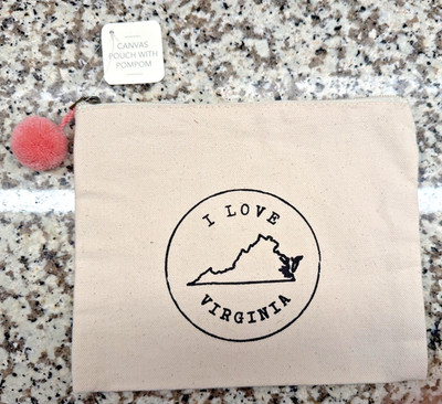 NEW ECCOLO Canvas Zip Close Pouch with PomPom Cosmetic Travel bag love Virginia