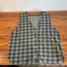 90s Vintage Grunge Women s Plaid Flannel Button-Up Vest Green Black Gray 1049