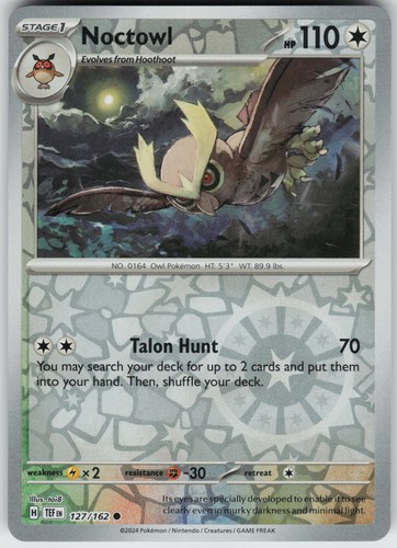 Pokemon Noctowl 127/162 SV05: Temporal Forces NM Reverse Holo card - Picture 1 of 2
