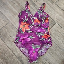 Miraclesuit One Piece Swimsuit Women  s Size 10 Purple Floral Tummy Control Swim