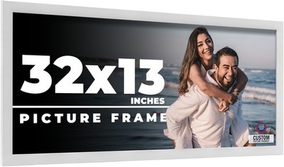 32x13 Frame White Real Wood Picture Frame Width 0.75 inches | Interior Frame Dep