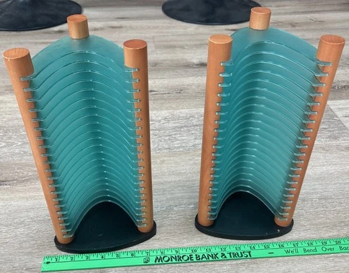 Atlantic 20 Disc CD Storage Tower Holder Standing Rack Wood & Teal Plastic X 2