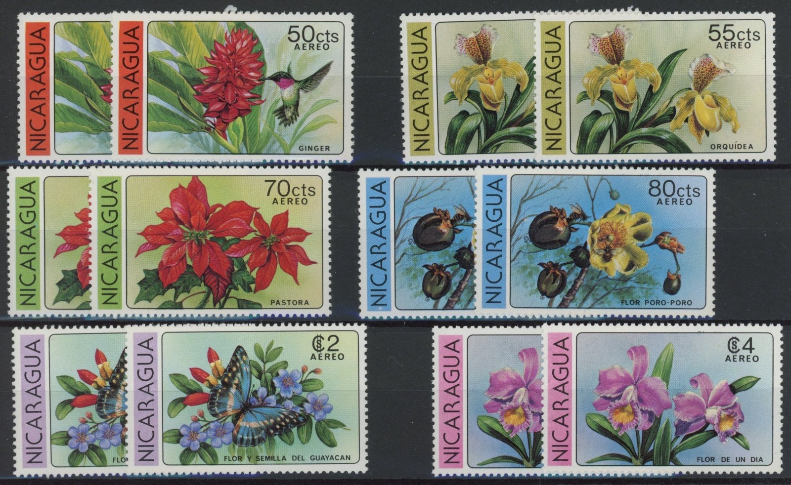 Nicaragua 1979 : Flowers - 2x Good Set Very Fine MNH Airmail Stamps