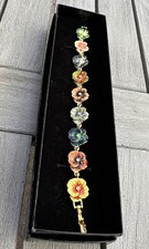 Vintage Joan Rivers 7.5” Pansy Bracelet Floral Enamel Multicolor Gold Tone