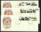 Canada #1755a-i, 1998 45¢ Housing set in strips on 3 RG Sharpe (RGS) cachet FDCs