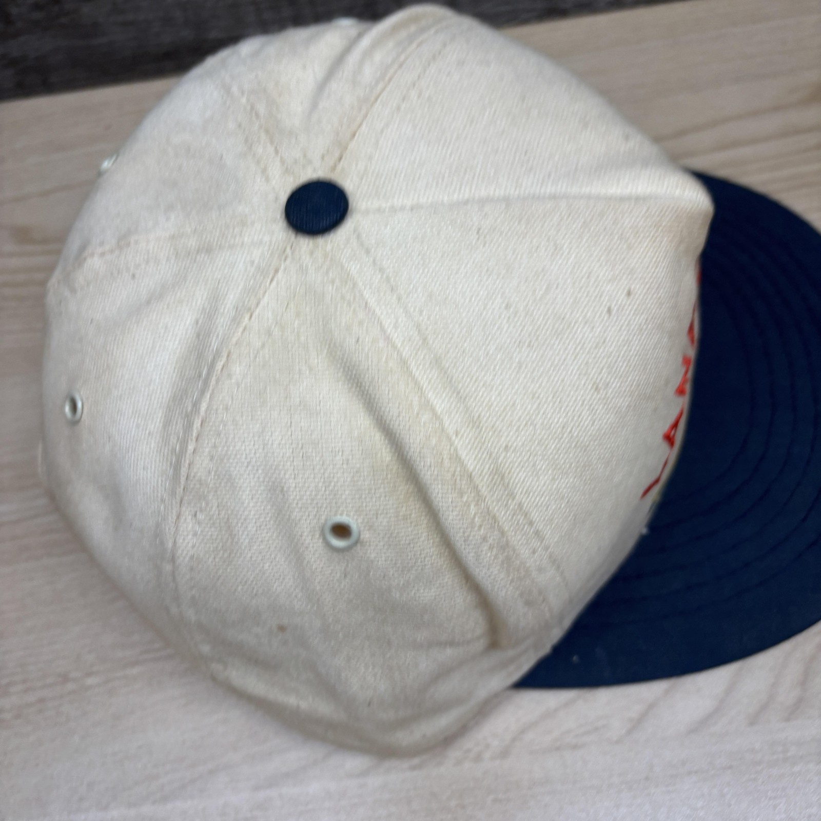 Vintage Land O Lakes Hat Cap Snap Back One Size Cream Blue Advertising Mens 80s